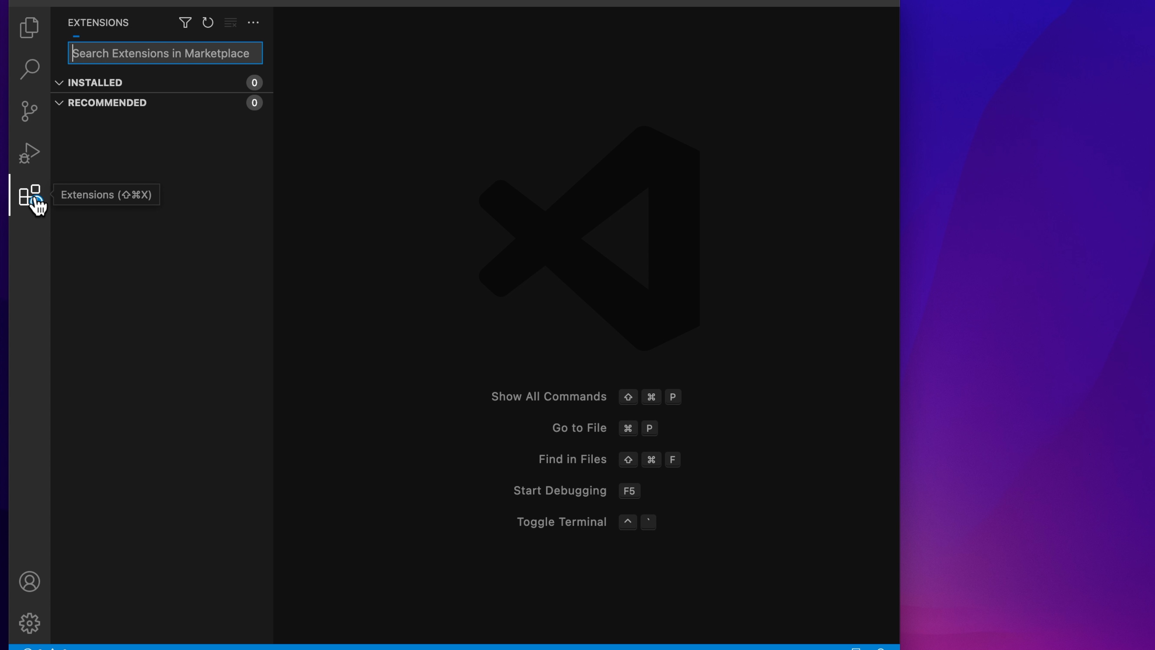 VS Code Click Extensions Icon