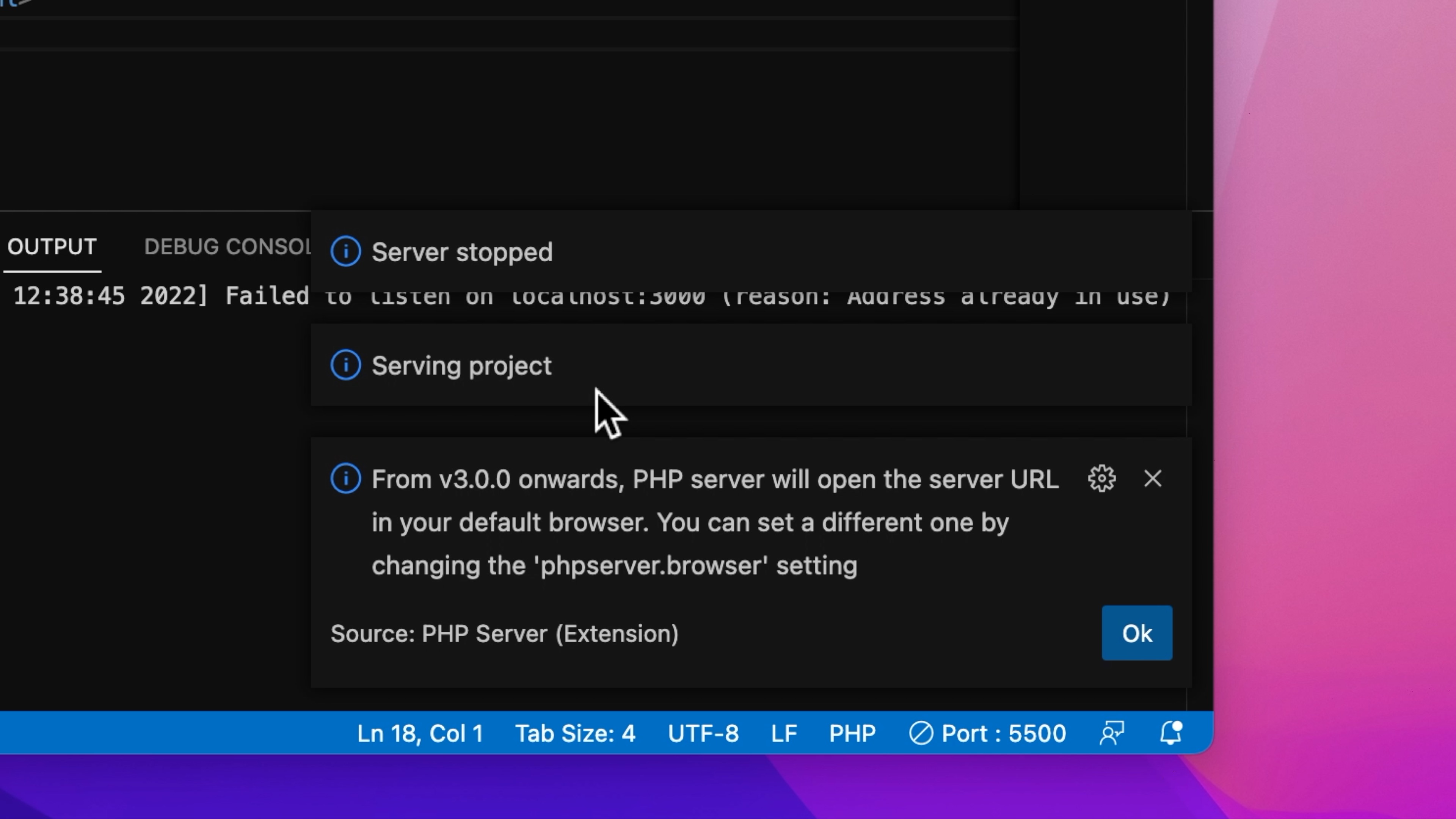 VS Code PHP Server Serving project